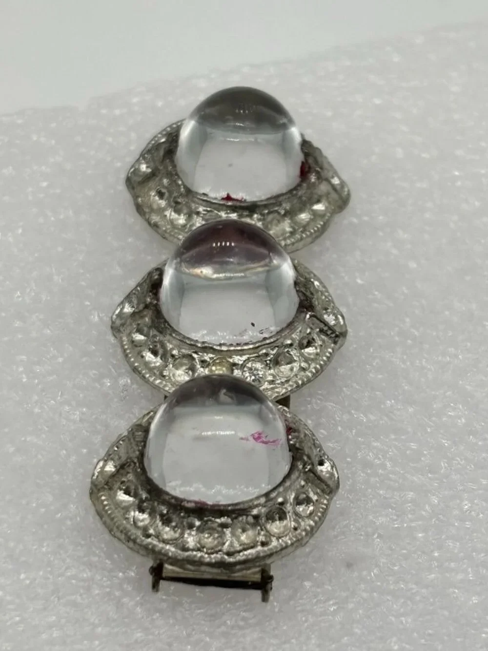 Vintage 1930s Art Deco Carl Art Dress Clip Pot Metal High Dome Unfoiled Cabochon